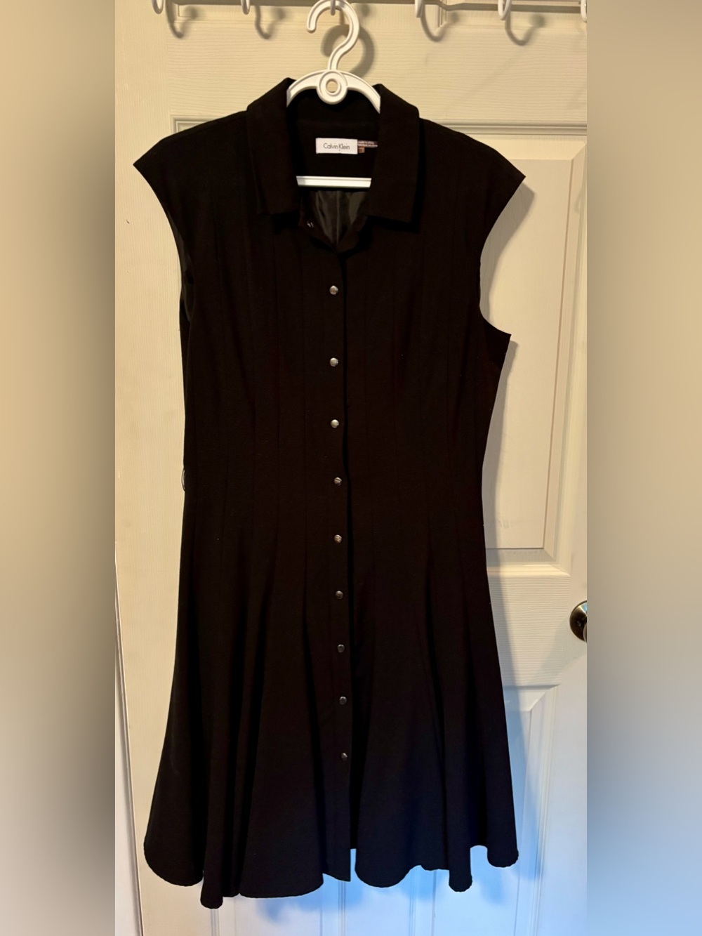 Calvin Klein Black Button-Front Fit-and-Flare Dress